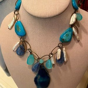 BEAUTIFUL LAPIS, TURQUOISE, AND PEARL NECKLACE